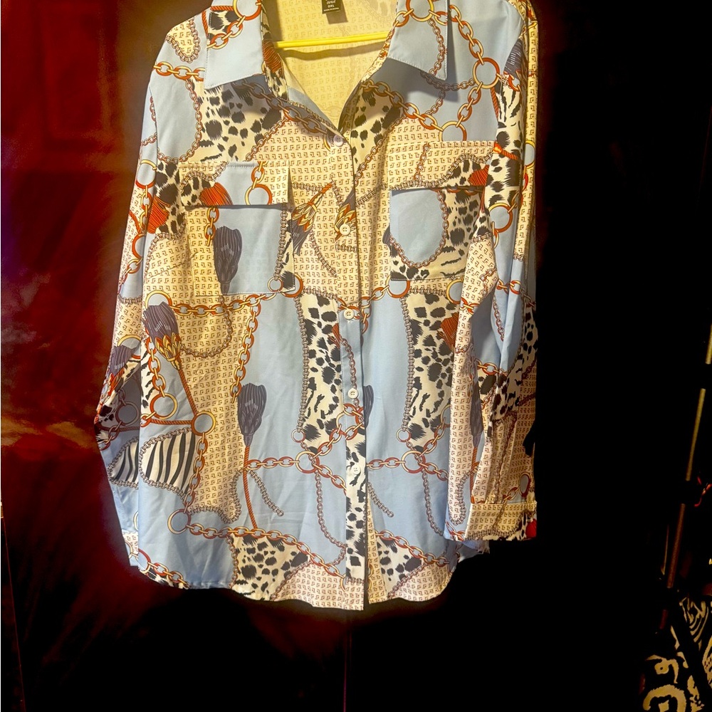 SHEIN Chain and Animal Print Blouse